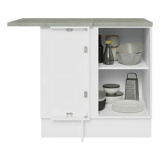 Gabinete Bajo Esquina Cocina Madesa Lux 80cm Con Encimera Color Blanco/Gris