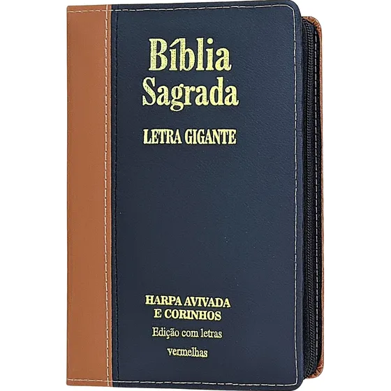 Bíblia Sagrada Com Harpa Letra Grande Preta Com Zíper Couro