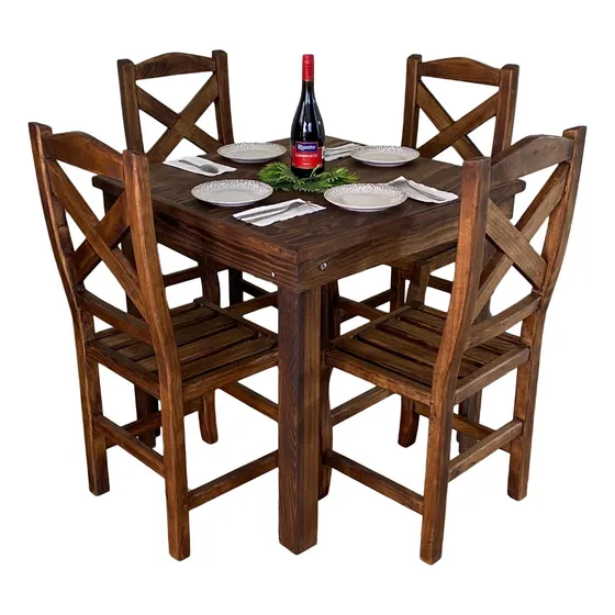 Set 4 Sillas Y Mesa 80x80 Cross Comedor Madera Uso Rudo Nst