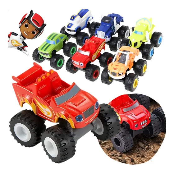 Kit 6 Carrinhos Blaze Friccção Personagem Racer Brinquedos Cor Colorido Personagem Kit 6 Carrinho Blaze