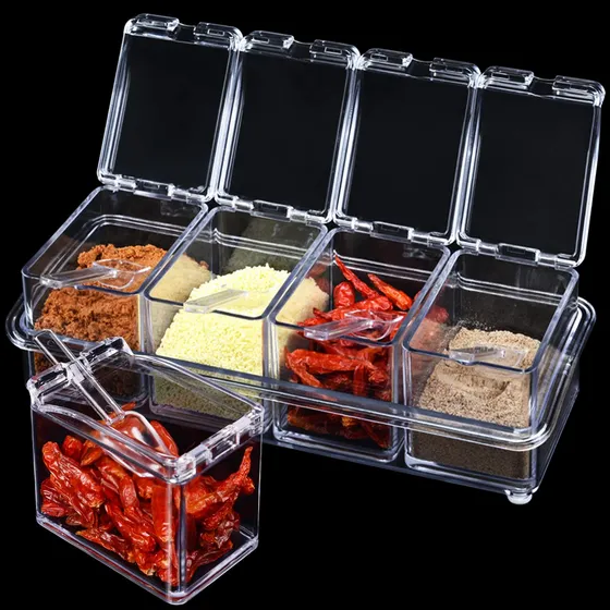 Caja De Condimentos De 4 Unidades, Recipientes Transparentes