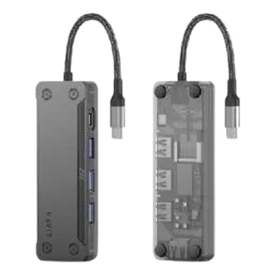 Adaptador Hub Tipo C 5 En 1 Havit Hb4020 Usb-a/hdmi/pd 100w Color Gris