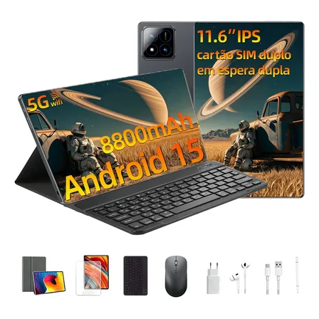 Tablet Android 15 512gb 16gb Ram Tela 11.6 2K HD, Câmera 48mp, 8800mah, Wifi 5G com Kit Completo Para Estudo E Trabalho