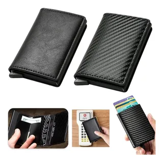 2pzs Rfid Cartera Hombre Mujer Antirrobo Billetera Tarjetero Negro
