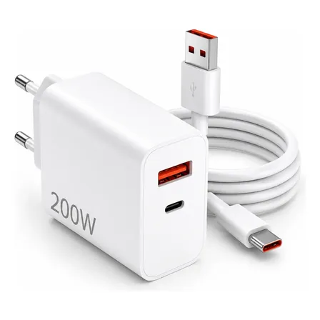 Carregador Turbo 200w Usb-c Usb-a Compatível Xiaomi Poco Branco
