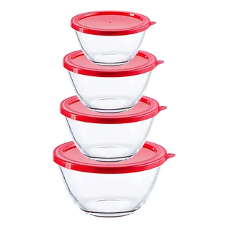 Kit 4 Travessa Tigela Bowl Vidro 500/800/1050/1600ml C Tampa Kit 4 Travessa Tigela Bowl Vidro 500/800/1050/1600ml C Tampa
