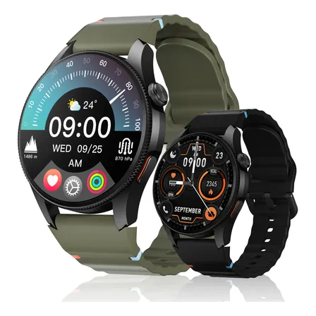 Smartwatch Aurafit G12, Gps, Resistência À Água 3atm, Preto Preto Mesh Preto/verde