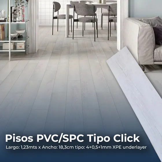 Pisos Flotantes Click Pvc Spc Vinil 5.5mm Blanco Polar Mts2