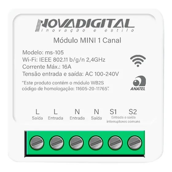Interruptor Inteligente Relé Wifi NovaDigital 1 Canal 16a Diy Mini Módulo Mini Smart Switch Tuya Smart Life Alexa Ms-105 127/220V