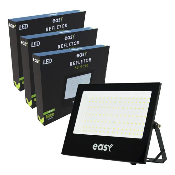 Kit 3 Refletor 200w Prova D'água Luz Fria 6500k Easy Avant Carcaça Preto Luz Branco-frio