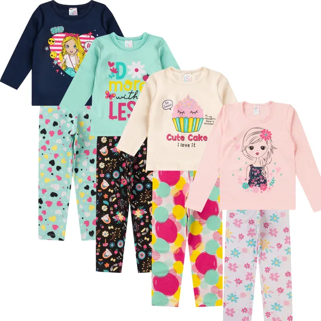 Kit 1 Conjunto Infantil Meia Estação Pijama Menina Inverno