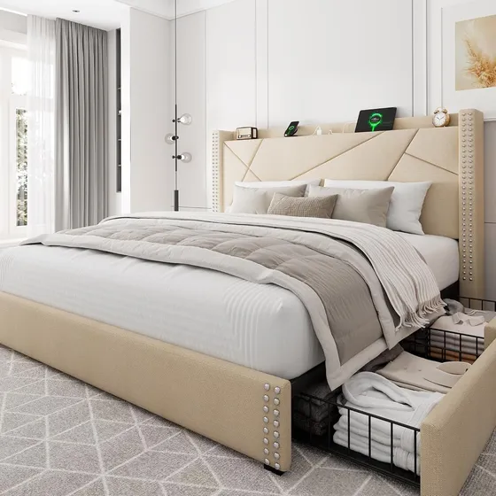 Base De Cama Queen Size Ipormis Beige
