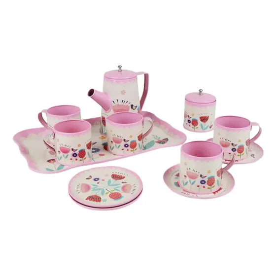 Set De Te Metálico 14pcs Niñas Vajilla Cocina Ref. 998-e Color Rosado