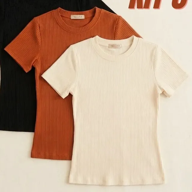 Kit 3 Blusas Ribana Canelada Básica Feminina Casual Premium