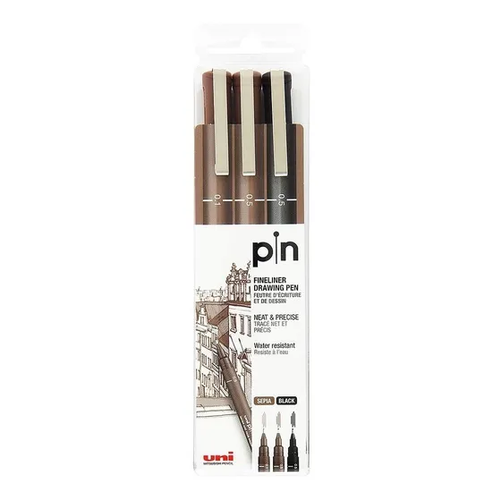 Estilografo Uni Pin-200 Sepia-negro Set X 3