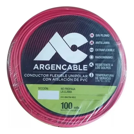 Cable unipolar Argencable 2.5mm² rojo x 100m en rollo