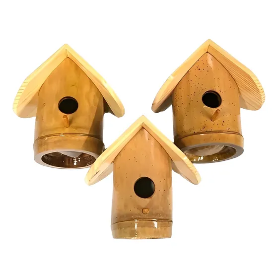 3 Ninhos Casa De Bambu Para Pássaros Canários Artesanato