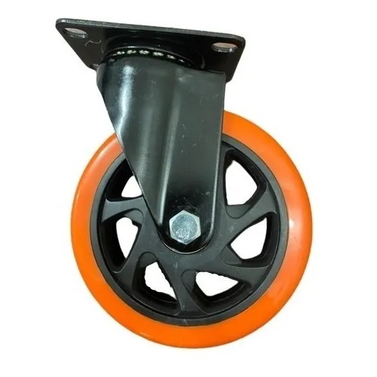 Rueda Giratoria Industrial 5pLG Nylon Naranja Base Metálica