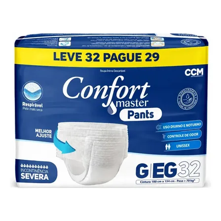Fralda Geriátrica Pants Confort Master Noturna Severa G/EG x 32 un