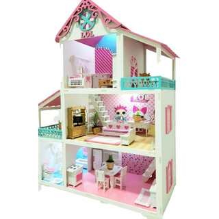 Casa Casinha De Bonecas Lol Mdf Completa Iluminação Decorada Casa Casinha De Bonecas Lol Mdf Completa Iluminação Decorada