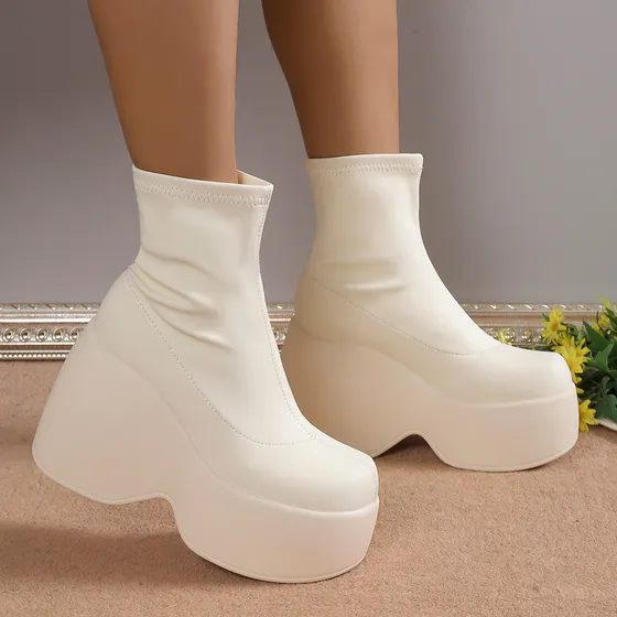 Botines Con Plataforma Para Mujer, Modernos, Elásticos Y Con