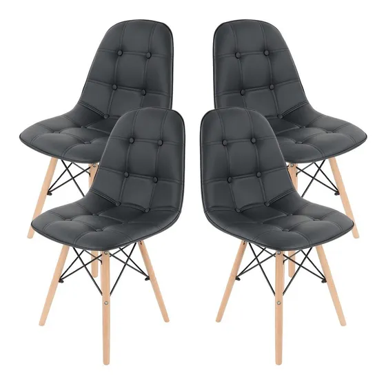 Silla de Comedor Estilo Eames Tapizadas con Botones y Estructura de Madera Asiento Ergonomico Modernas y Minimalistas para Comedor Oficina e Interiores Juego 4 Sillas