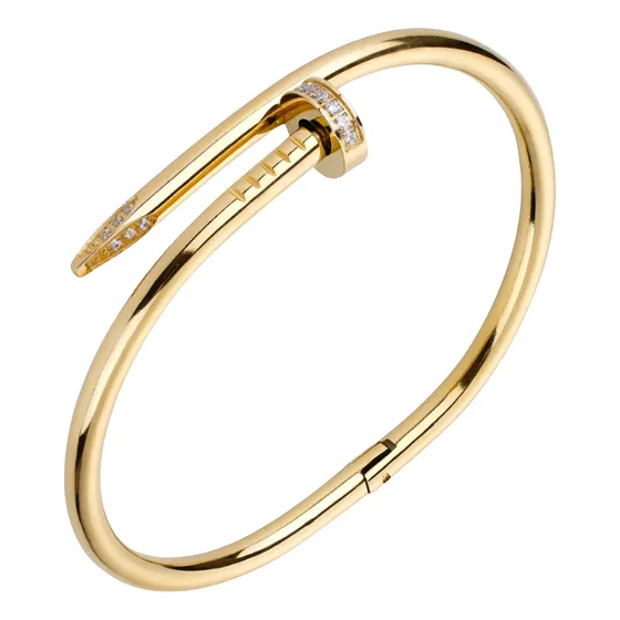 Pulsera Clavo Esclava Mujer Acero Baño Oro 18 Con Zirconias