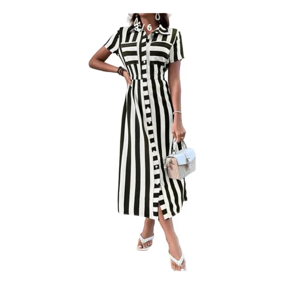 Vestido Mujer Manga Corta Azul Maxi