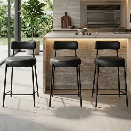 Banqueta Cozinha Alta Industrial Kit 3 Londres Pu D'rossi Preto