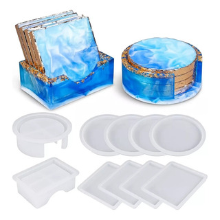 Juego Moldes Para Posavasos Resina Silicona Redondo Cuadrado Juego Moldes Para Posavasos Resina Silicona Redondo Cuadrado