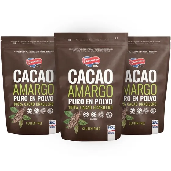 Cacao Amargo Puro En Polvo Dicomere Sin Tacc Vegano 200g X3