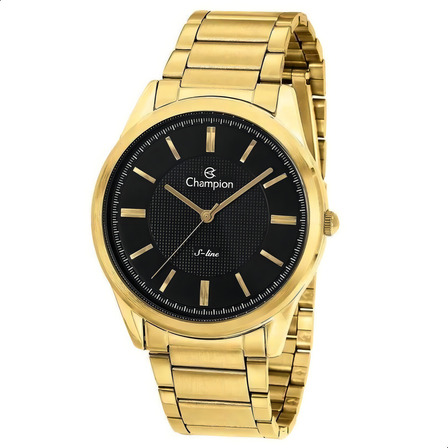 Relógio Masculino Champion Slim Dourado Esporte Fino Top Fundo Preto Relógio Masculino Champion Slim Dourado Esporte Fino Top Fundo Preto