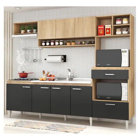 Cozinha Compacta Inova Iii Com 8 Portas - Carvalho/grafite Cor Marrom