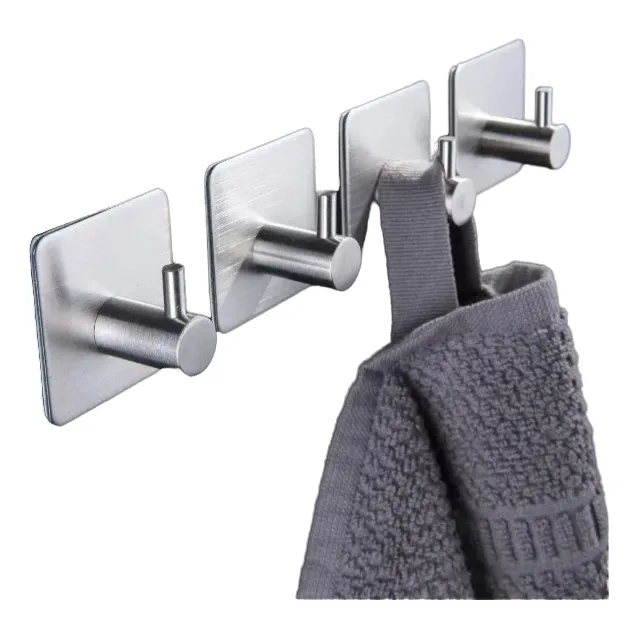 Gancho Perchero Percha Metal Adhesivo Acero Inox X4