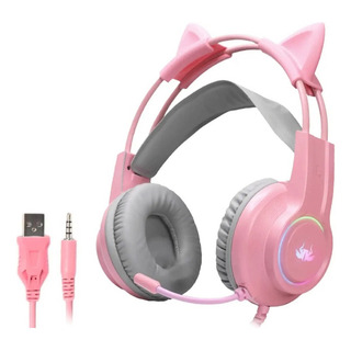 Headset Gamer Fone Gatinho Rosa Com Led Rgb P2 Knup Kp-ga04 Headset Gamer Fone Gatinho Rosa Com Led Rgb P2 Knup Kp-ga04