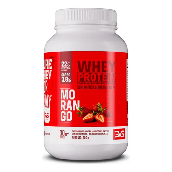 100% Whey Protein Concentrado 900g 3VS Nutrition Sabor Morango