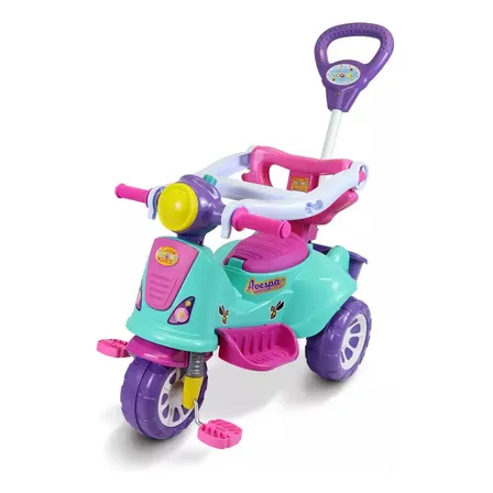 Triciclo Motoca C/ Guia Passeio E Pedal Avespa Pink Maral Rosa