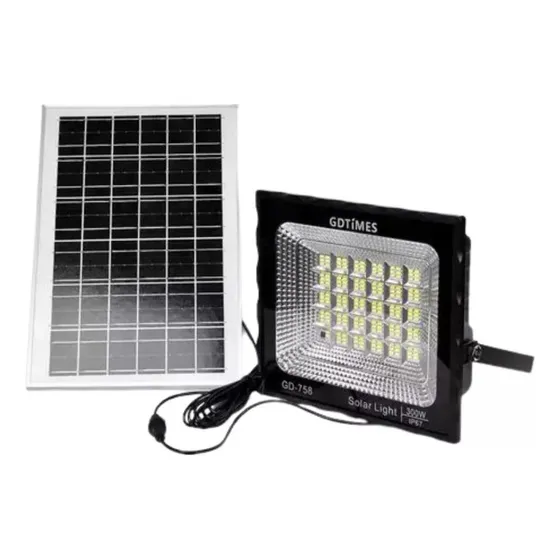 Reflector solar de 300W Marca GDTimes GD-758 + Panel Solar de 12W + Control Remoto, Luz Blanca Fría