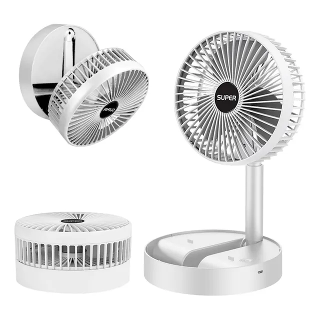 Ventilador De Escritorio Oficina Usb Recargable Y Compacto Recargable Silencioso Porta Celular Base Mesa Portátil Color Blanco 3 Velocidades