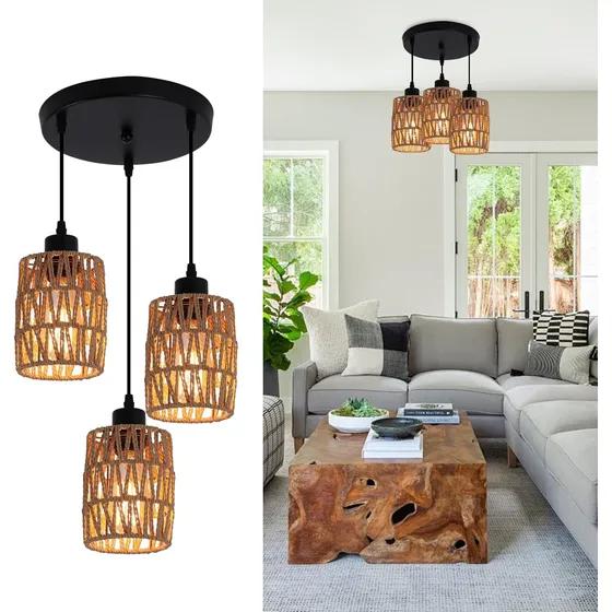 3 Luces Lampara Colgante Rustica Ajustable Para Comedor