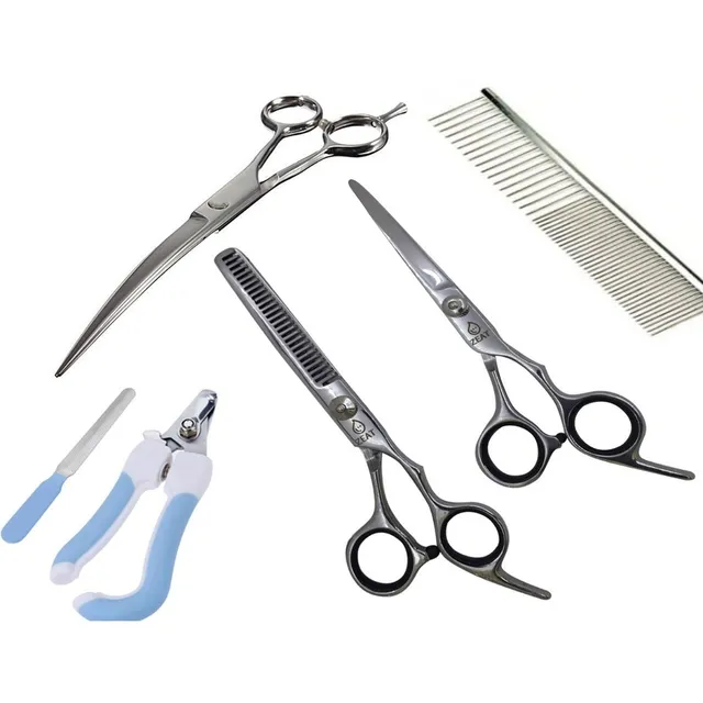 Kit De Tijeras Curva Y Recta Y De Pulir + Alicate + Peine