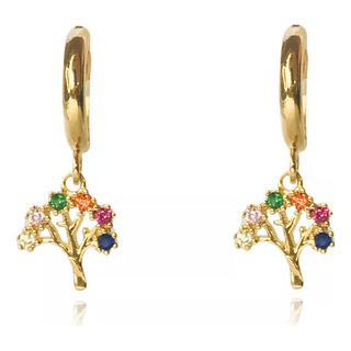 Brinco Argolinha De Arvore Da Vida Folheado Em Ouro 18k Brinco Argolinha De Arvore Da Vida Folheado Em Ouro 18k