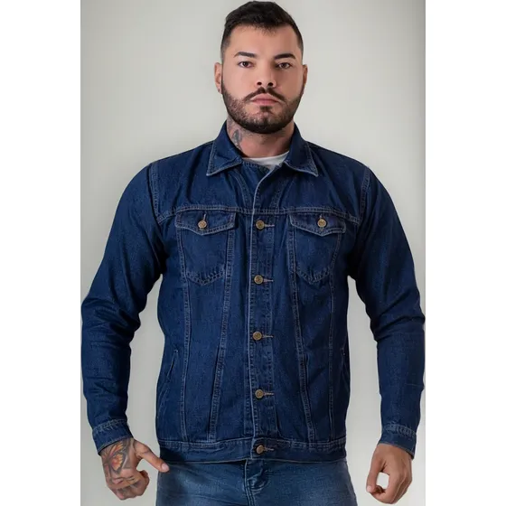 Jaqueta Jeans Masculina 100% Algodão Lavagem Escura Premium