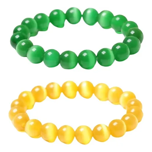 Pack 2 Pulseras Lindas Piedras Ojo De Gato Coloridas B765