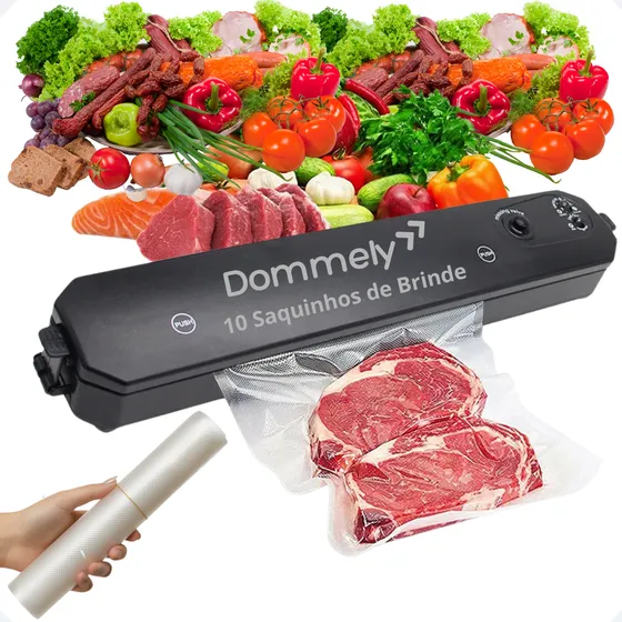 Máquina Seladora A Vácuo De Alimentos Seladora De Embalagens Dommely Embaladora Com Saquinhos Plásticos Portátil 127/220v Para Carnes Queijos Embutidos Legumes