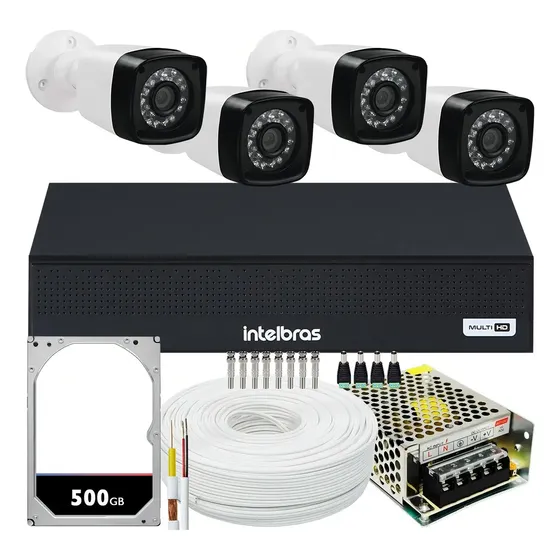 Kit Cftv 4 Cameras Segurança 1080p Full Hd Dvr Intelbras 4ch MHDX 1004-C Bullet