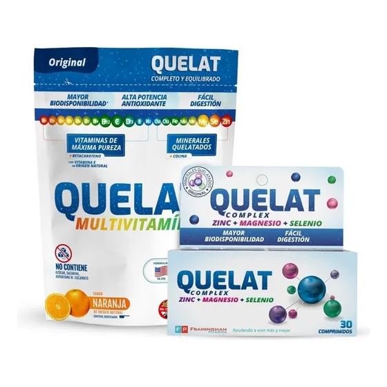 Combo Quelat Complex 30 Com + Quelat Multivitamínico Sabor Naranja