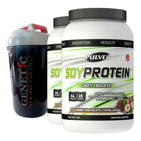 2 Proteínas 100% Soja Veganos 1 Kilo + Vaso Genetic Sabor Chocolate Y Avellanas