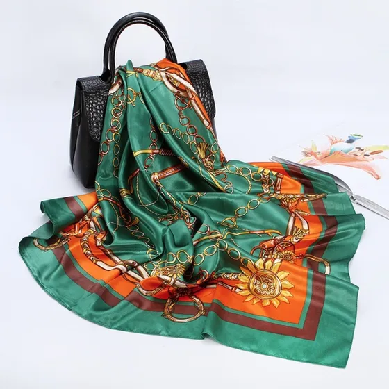 Lenço Feminina Pescoço Echarpe Cetim Seda Estampas 90cmx90cm