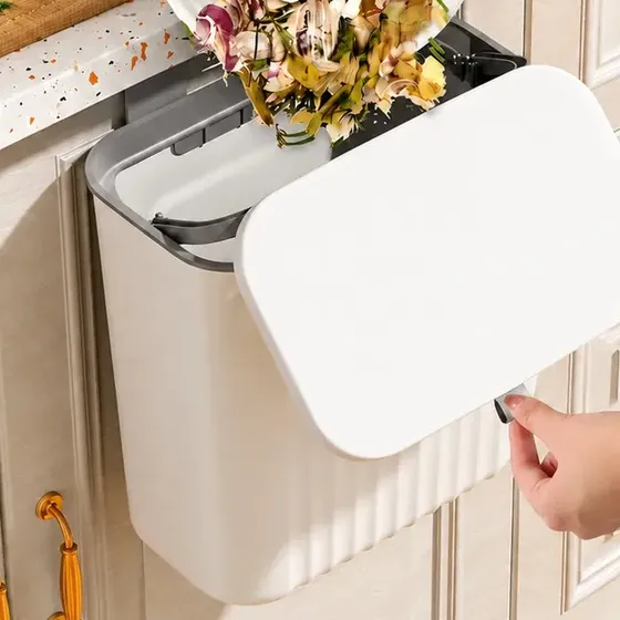 Basurero Colgante Lavaplatos Cocina Papelera Con Tapa 9lt Blanco
